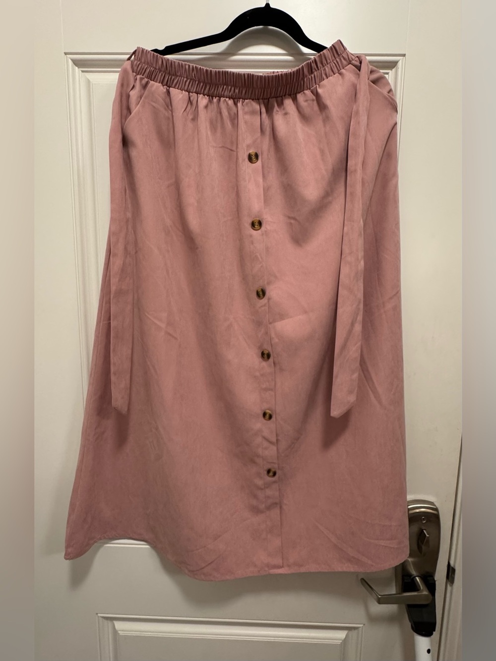 SHEIN Dusty Rose Button-Front Midi Skirt with Waist Tie